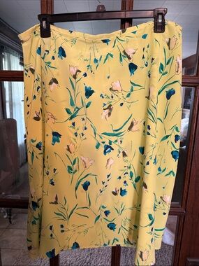 Kathie Lee Yellow Floral Midi Skirt Plus Size 18W 20W Vintage Style Pencil Skirt